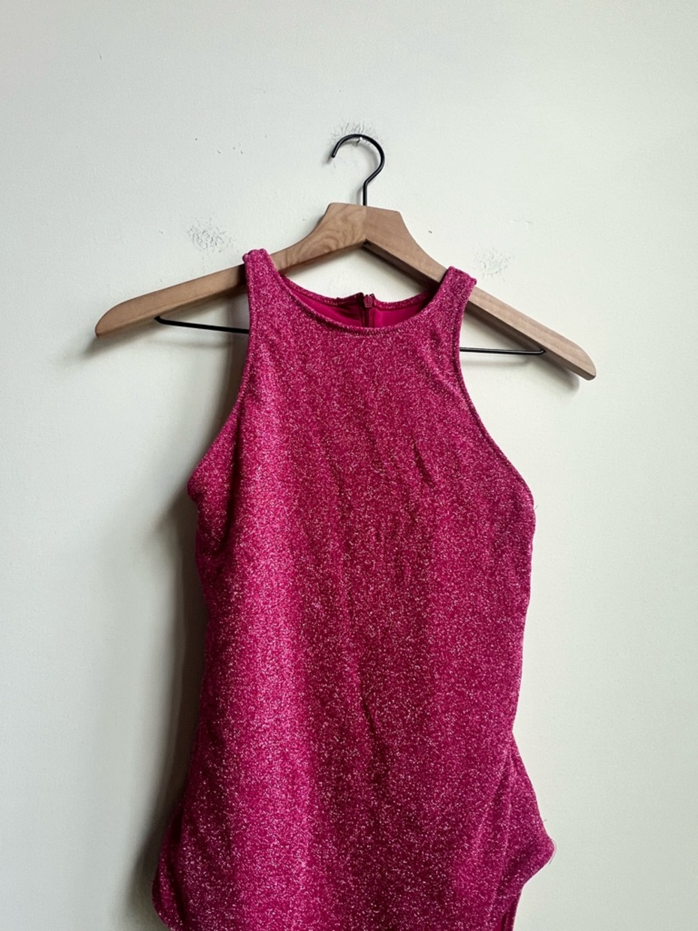 Good American 2 Hawiian Pink Sparkle High Neck One Piece Swim Swimsuit Racerback - Picture 6 of 15